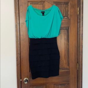 Teal and black dress.